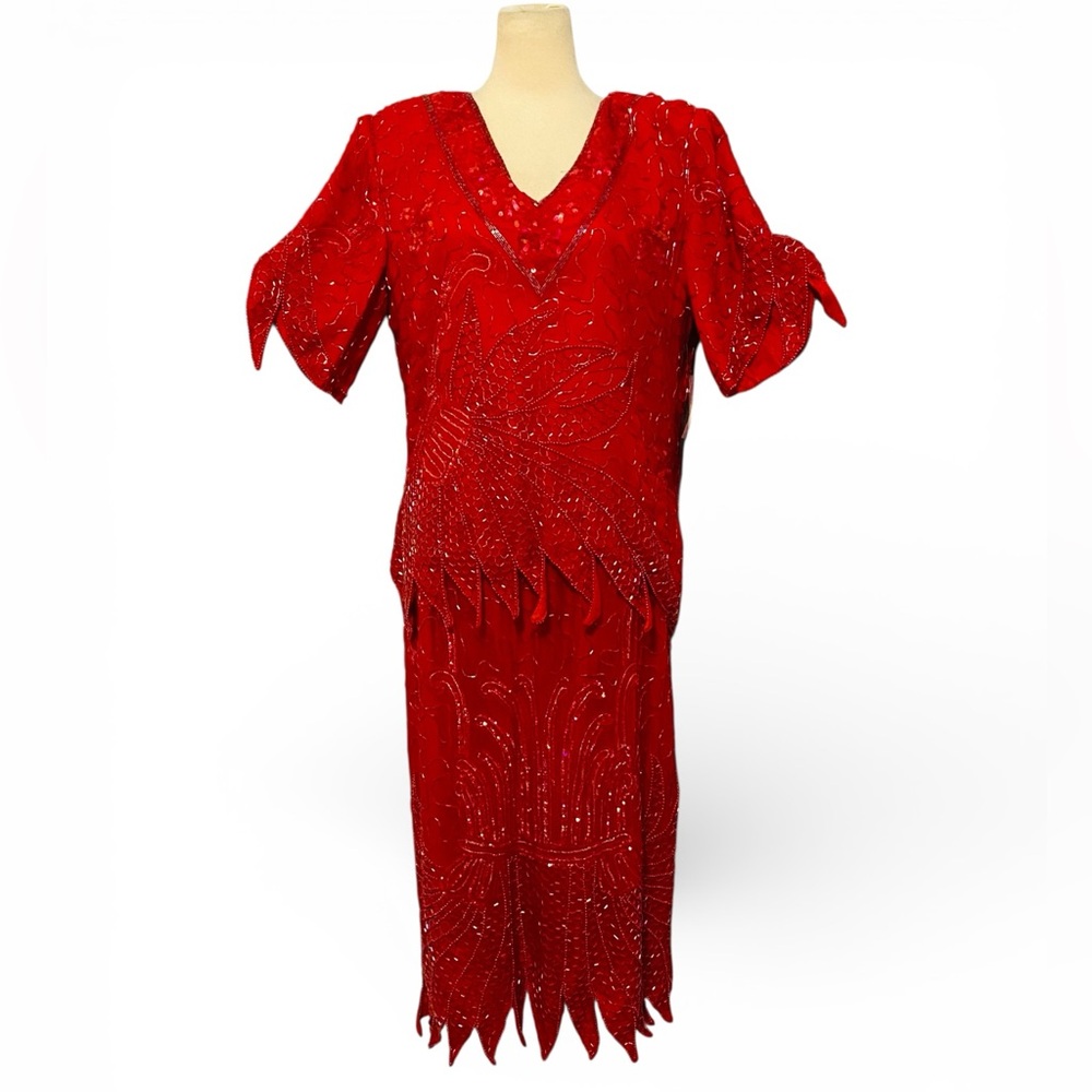 NWT 80s Vintage Mark & John by Gopal
100% Silk Sequin top skirt set Large